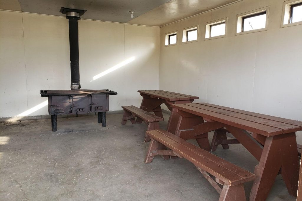 inside a cook shelter at whistlers campground