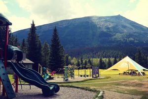 Playground at Whistlers Campground with Whistlers Mountain in the background