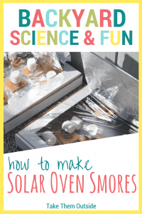 smores cooking in pizza box solar ovens. text reads backyard science and fun, how to make solar oven smores