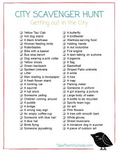 Image of printable city scavenger hunt for families