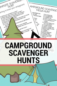 image of printable camping scavenger hunts with an illustrated tent and tree