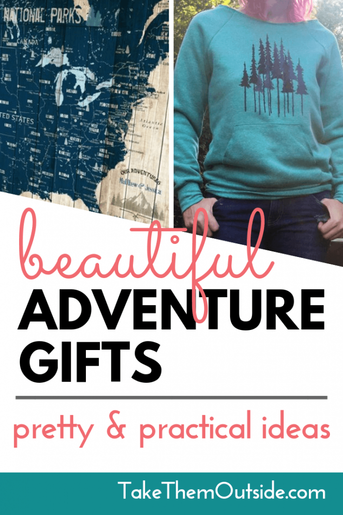 a national park map and a forest top, text reads beautiful adventure gifts
