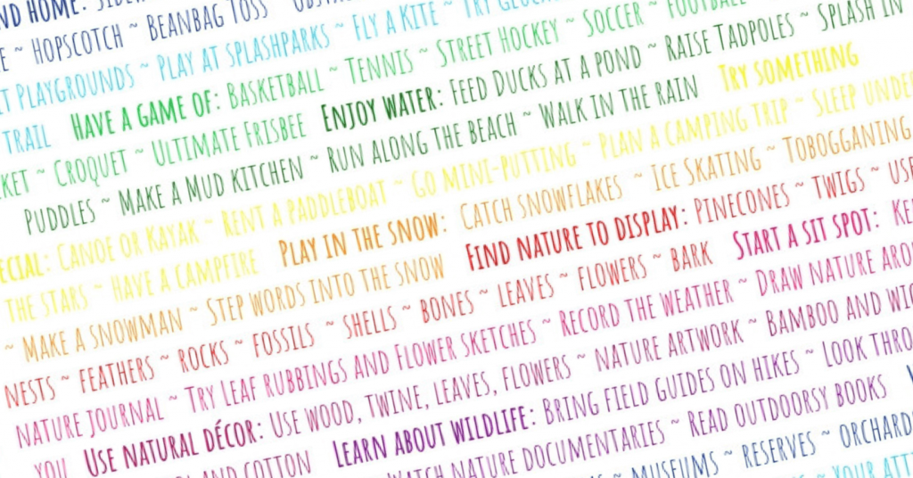 rainbow text listing all the ways we can bring more nature into our day
