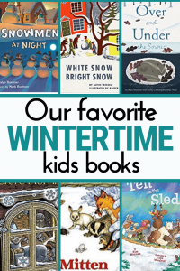 images of winter books for preschoolers, text reads our favorite wintertime kids books