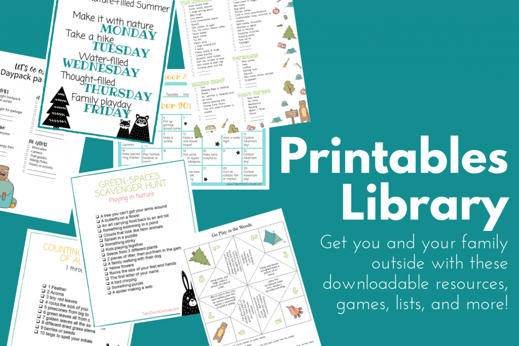 images of printable outdoor games, scavenger hunts, and lists all available in the printables resource library