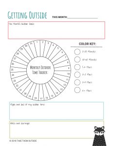 printable journal page to track outdoor time