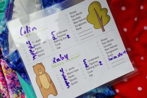 a kids camping checklist to help them pack their own clothes and items