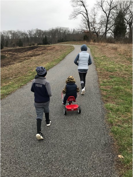 kids out for a walk on a cool dreary day