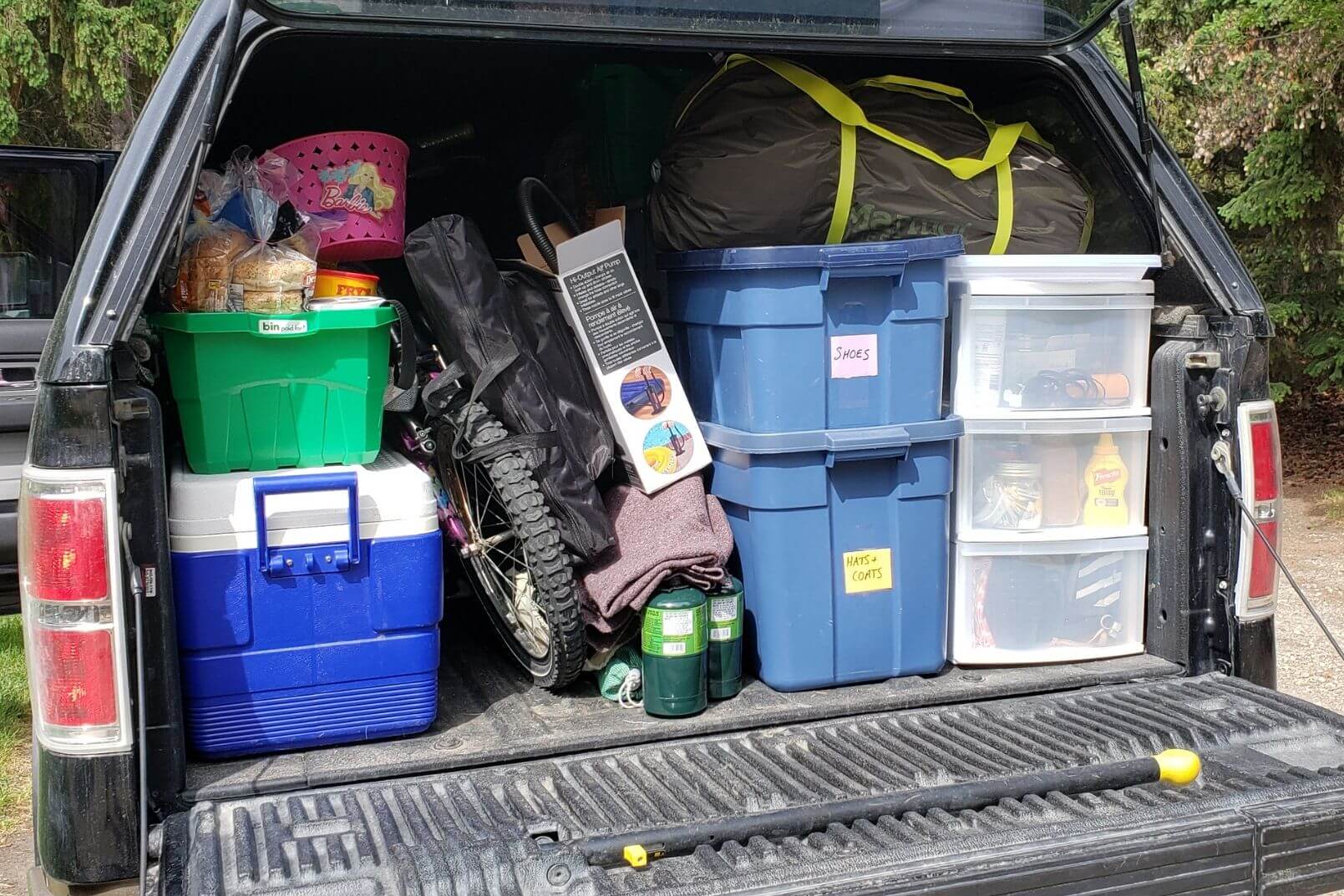how to pack and organize the truck for camping