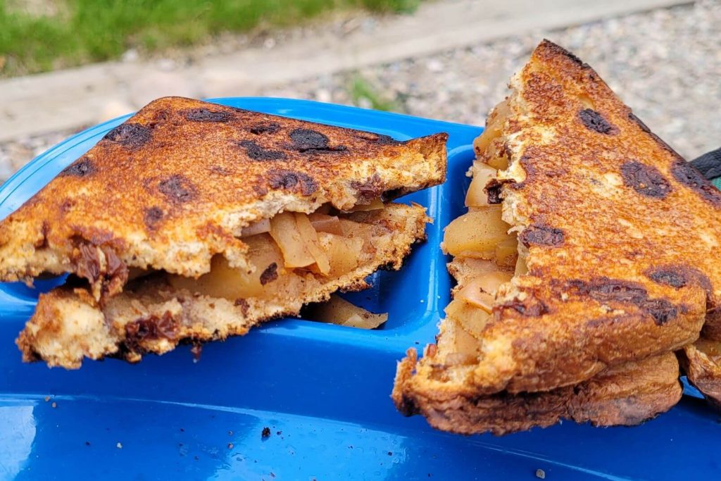 the inside of a toast apple pie