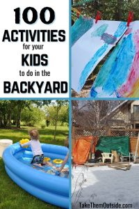 kids painting, playing in a pool and a backyard fort