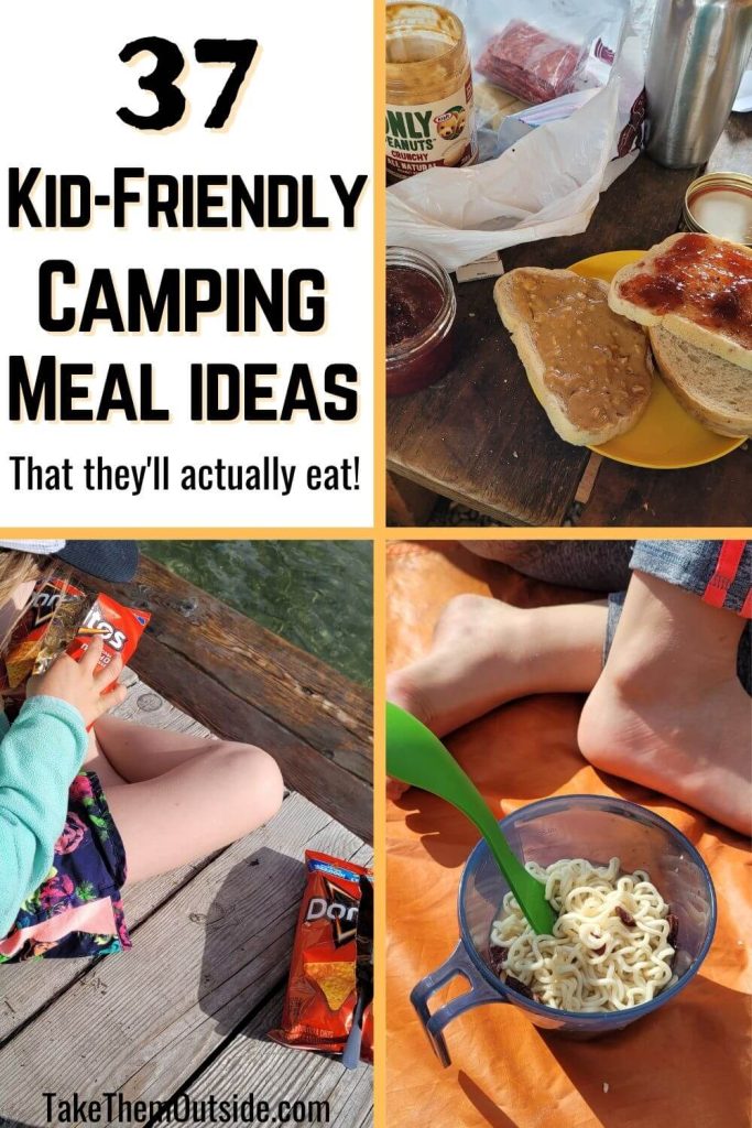 various easy camping meal ideas for kids, pb&j, tacos, cup of ramen